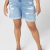 Boyfriend^Lane Bryant Signature Fit Boyfriend Jean Midi Short - Destruction Light Denim