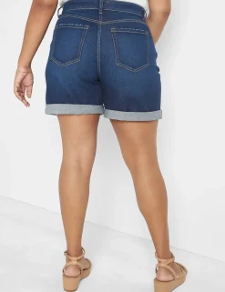 Signature Fit^Lane Bryant Signature Fit Boyfriend Jean Midi Short Dark Denim