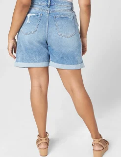 Boyfriend^Lane Bryant Signature Fit Boyfriend Jean Midi Short - Destruction Light Denim