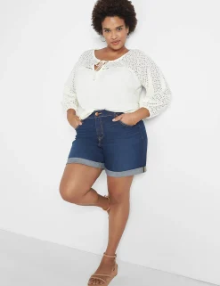 Signature Fit^Lane Bryant Signature Fit Boyfriend Jean Midi Short Dark Denim