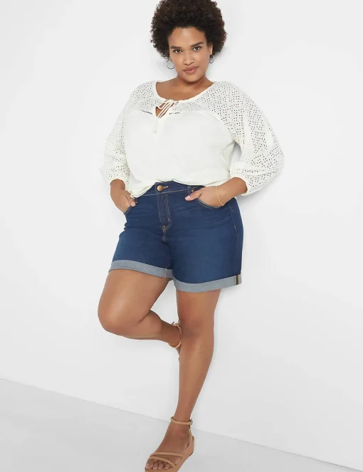 Signature Fit^Lane Bryant Signature Fit Boyfriend Jean Midi Short Dark Denim