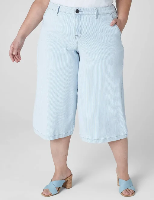 Signature Fit^Lane Bryant Signature Fit Fluid Culotte Jean - Stripe Light Denim
