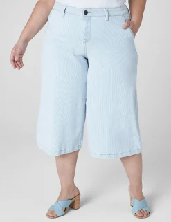 Wide Leg & Flare Jeans^Lane Bryant Signature Fit Fluid Culotte Jean - Stripe Light Denim