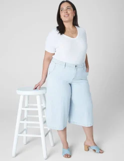 Signature Fit^Lane Bryant Signature Fit Fluid Culotte Jean - Stripe Light Denim