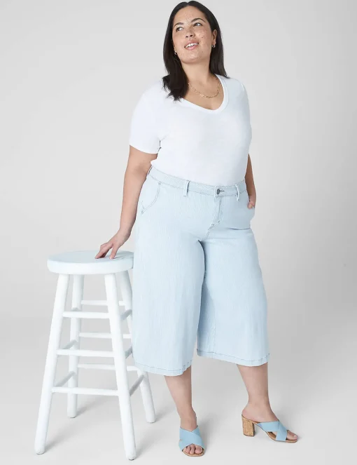 Signature Fit^Lane Bryant Signature Fit Fluid Culotte Jean - Stripe Light Denim