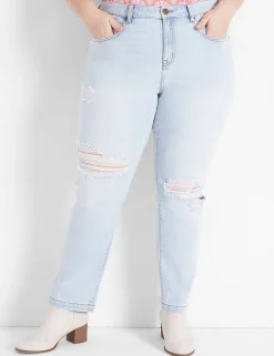 Straight Leg^Lane Bryant Signature Fit Slim Straight Ankle Jean - Slight Destruction Light Denim