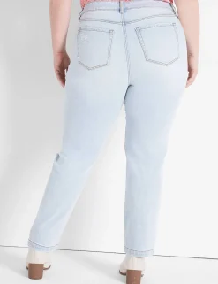 Straight Leg^Lane Bryant Signature Fit Slim Straight Ankle Jean - Slight Destruction Light Denim