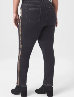 Straight Leg^Lane Bryant Signature Fit Straight Jean - With Gold Foil Stripe Black