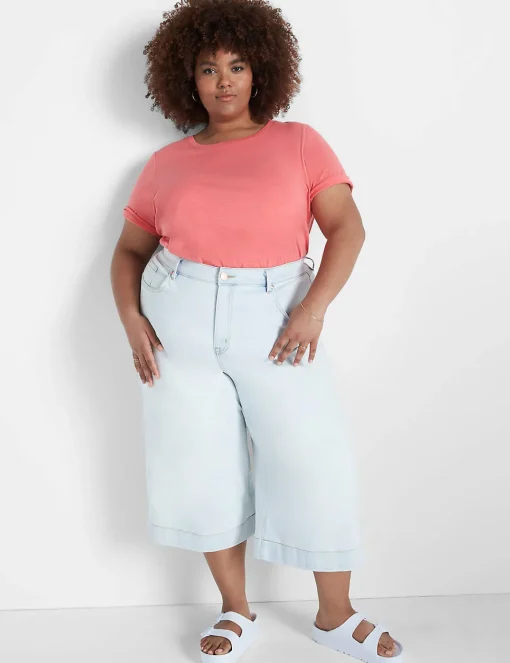 Crops, Capris And Shorts^Lane Bryant Signature Fit Wide Leg Crop Jean Light Denim