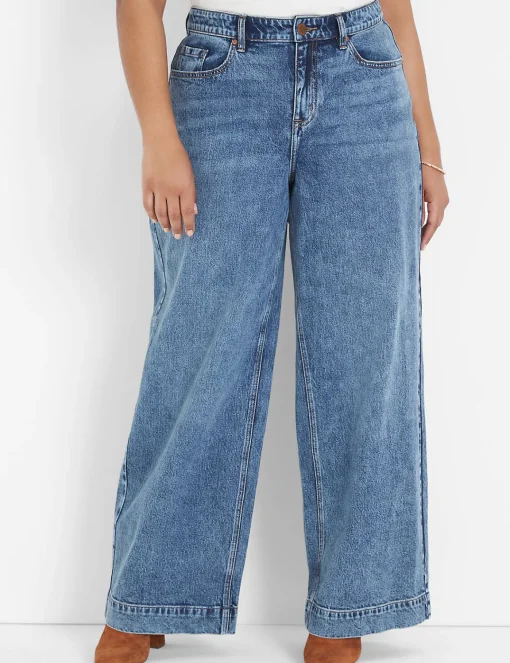 Wide Leg & Flare Jeans^Lane Bryant Signature Fit Wide Leg Jean Medium Denim
