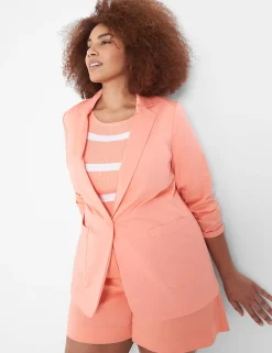 Blazers^Lane Bryant Silky Chino Boyfriend Blazer Desert Flower