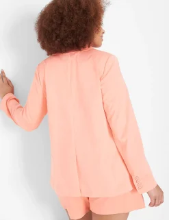 Blazers^Lane Bryant Silky Chino Boyfriend Blazer Desert Flower