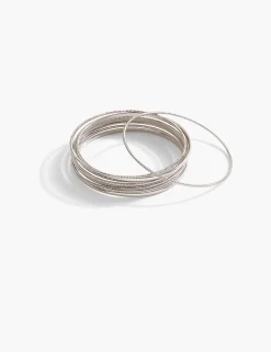 Bracelets^Lane Bryant Silver Textured Bangle Set: :Onesz Silver Tone