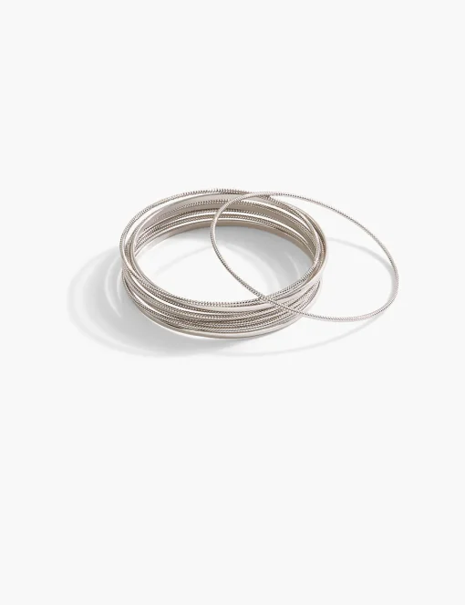 Bracelets^Lane Bryant Silver Textured Bangle Set: :Onesz Silver Tone