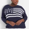 Sweaters^Lane Bryant 3/4-Sleeve American Pullover Sweater Flag