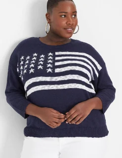 Sweaters^Lane Bryant 3/4-Sleeve American Pullover Sweater Flag