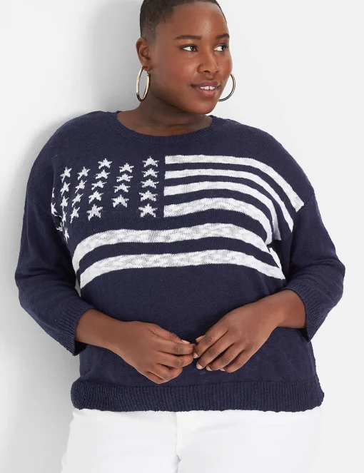 Sweaters^Lane Bryant 3/4-Sleeve American Pullover Sweater Flag