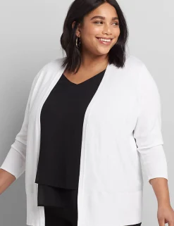 Cardigans^Lane Bryant 3/4-Sleeve Open-Front Cardigan White