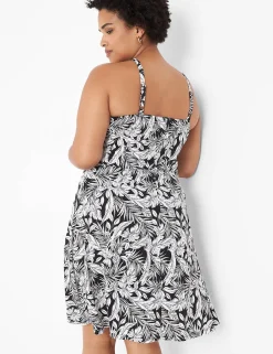 Date Night^Lane Bryant Sleeveless Halter-Neck Dress Maui Leaves