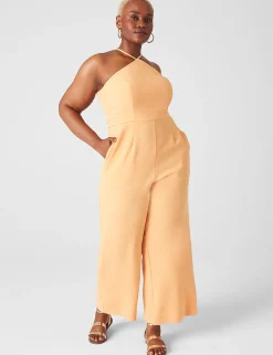 Date Night^Lane Bryant Sleeveless Halter-Neck Jumpsuit Mock Orange