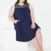 Casual^Lane Bryant Sleeveless Smocked-Yoke Swing Dress Maritime Blue