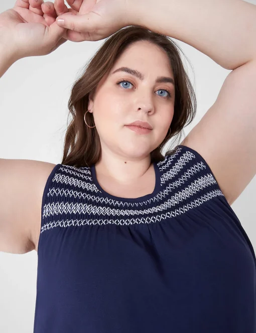 Casual^Lane Bryant Sleeveless Smocked-Yoke Swing Dress Maritime Blue