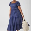 Fit & Flare^Lane Bryant Smocked-Bodice Dress Maritime Blue