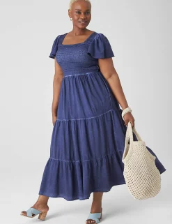 Fit & Flare^Lane Bryant Smocked-Bodice Dress Maritime Blue
