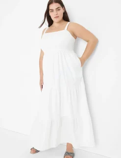 Casual^Lane Bryant Smocked-Bodice Maxi Dress White