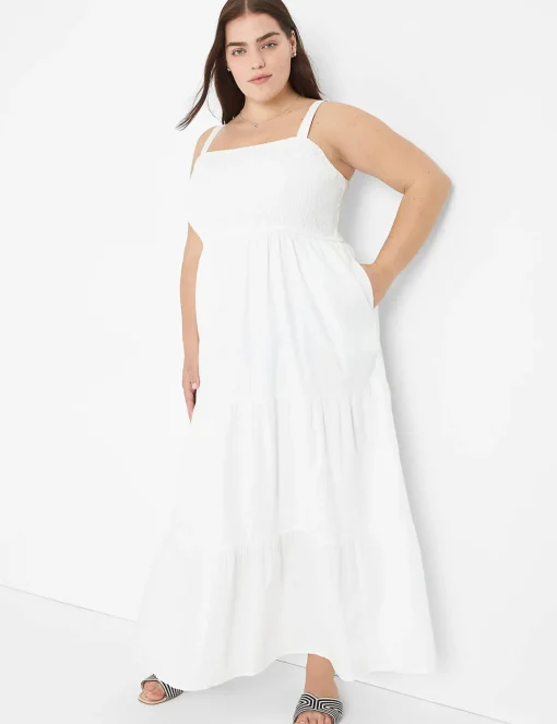 Casual^Lane Bryant Smocked-Bodice Maxi Dress White