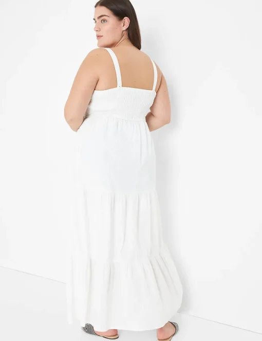 Casual^Lane Bryant Smocked-Bodice Maxi Dress White
