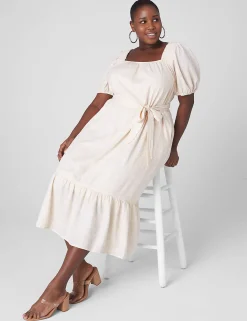 Maxi & Midi^Lane Bryant Smocked-Shoulder Puff-Sleeve Dress Floral