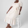 Fit & Flare^Lane Bryant Smocked-Shoulder Puff-Sleeve Dress Floral