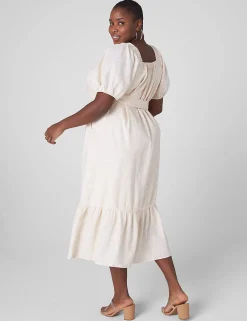 Maxi & Midi^Lane Bryant Smocked-Shoulder Puff-Sleeve Dress Floral