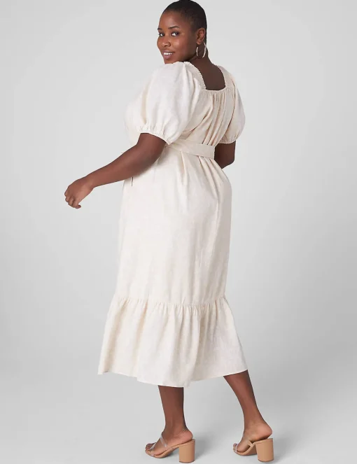 Fit & Flare^Lane Bryant Smocked-Shoulder Puff-Sleeve Dress Floral