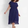 Maxi & Midi^Lane Bryant Split Flutter-Sleeve Clip Dot Midi Dress Navy