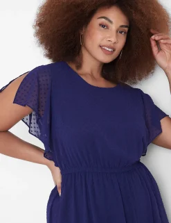 Maxi & Midi^Lane Bryant Split Flutter-Sleeve Clip Dot Midi Dress Navy