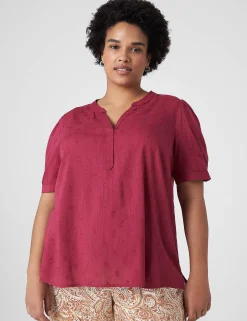 Shirts & Blouses^Lane Bryant Split-Neck Jacquard Popover Blouse Burgundy