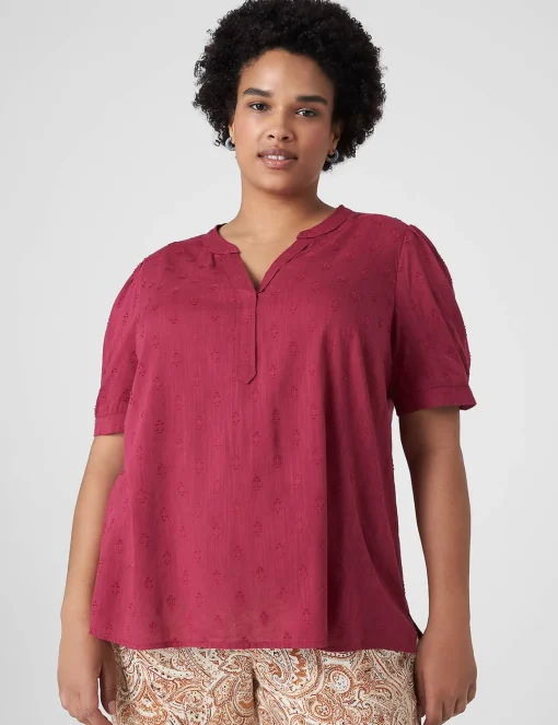 Shirts & Blouses^Lane Bryant Split-Neck Jacquard Popover Blouse Burgundy