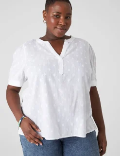 Shirts & Blouses^Lane Bryant Split-Neck Jacquard Popover Blouse White