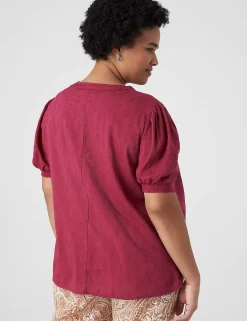 Shirts & Blouses^Lane Bryant Split-Neck Jacquard Popover Blouse Burgundy