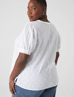 Shirts & Blouses^Lane Bryant Split-Neck Jacquard Popover Blouse White