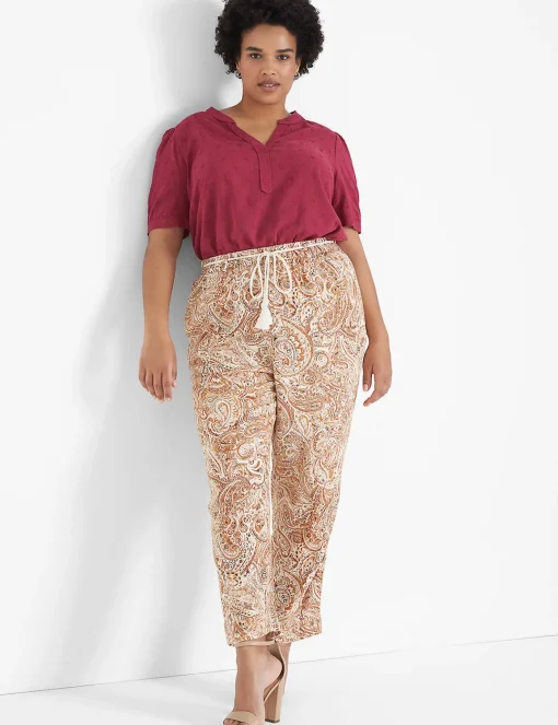 Shirts & Blouses^Lane Bryant Split-Neck Jacquard Popover Blouse Burgundy