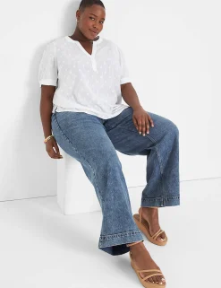 Shirts & Blouses^Lane Bryant Split-Neck Jacquard Popover Blouse White