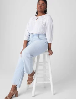 Shirts & Blouses^Lane Bryant Split-Neck Lace-Trim Blouse White