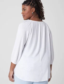 Shirts & Blouses^Lane Bryant Split-Neck Lace-Trim Blouse White