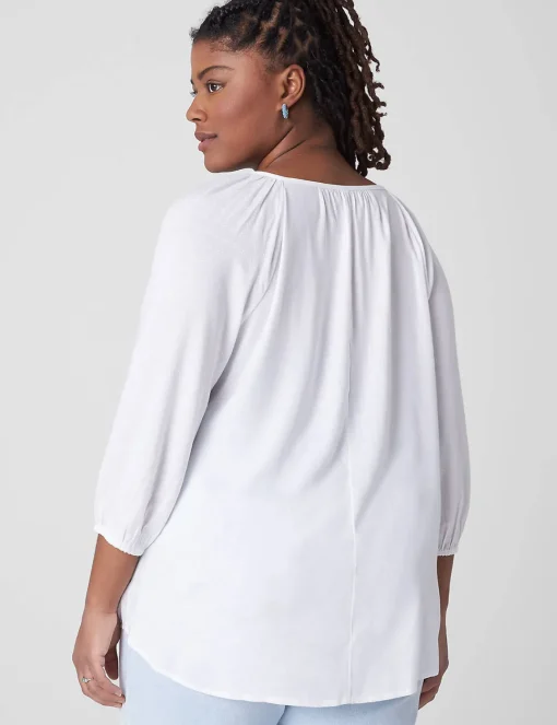 Shirts & Blouses^Lane Bryant Split-Neck Lace-Trim Blouse White