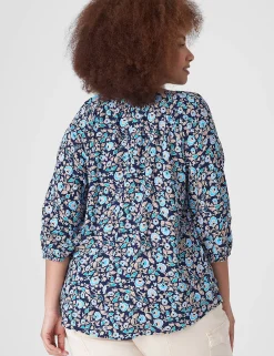 Shirts & Blouses^Lane Bryant Split-Neck Lace-Trim Blouse Blush Floral
