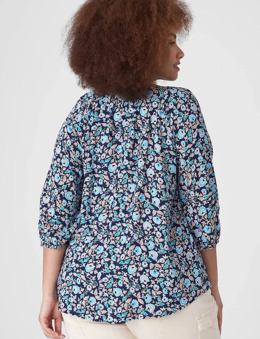 Shirts & Blouses^Lane Bryant Split-Neck Lace-Trim Blouse Blush Floral