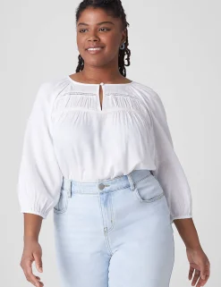 Shirts & Blouses^Lane Bryant Split-Neck Lace-Trim Blouse White